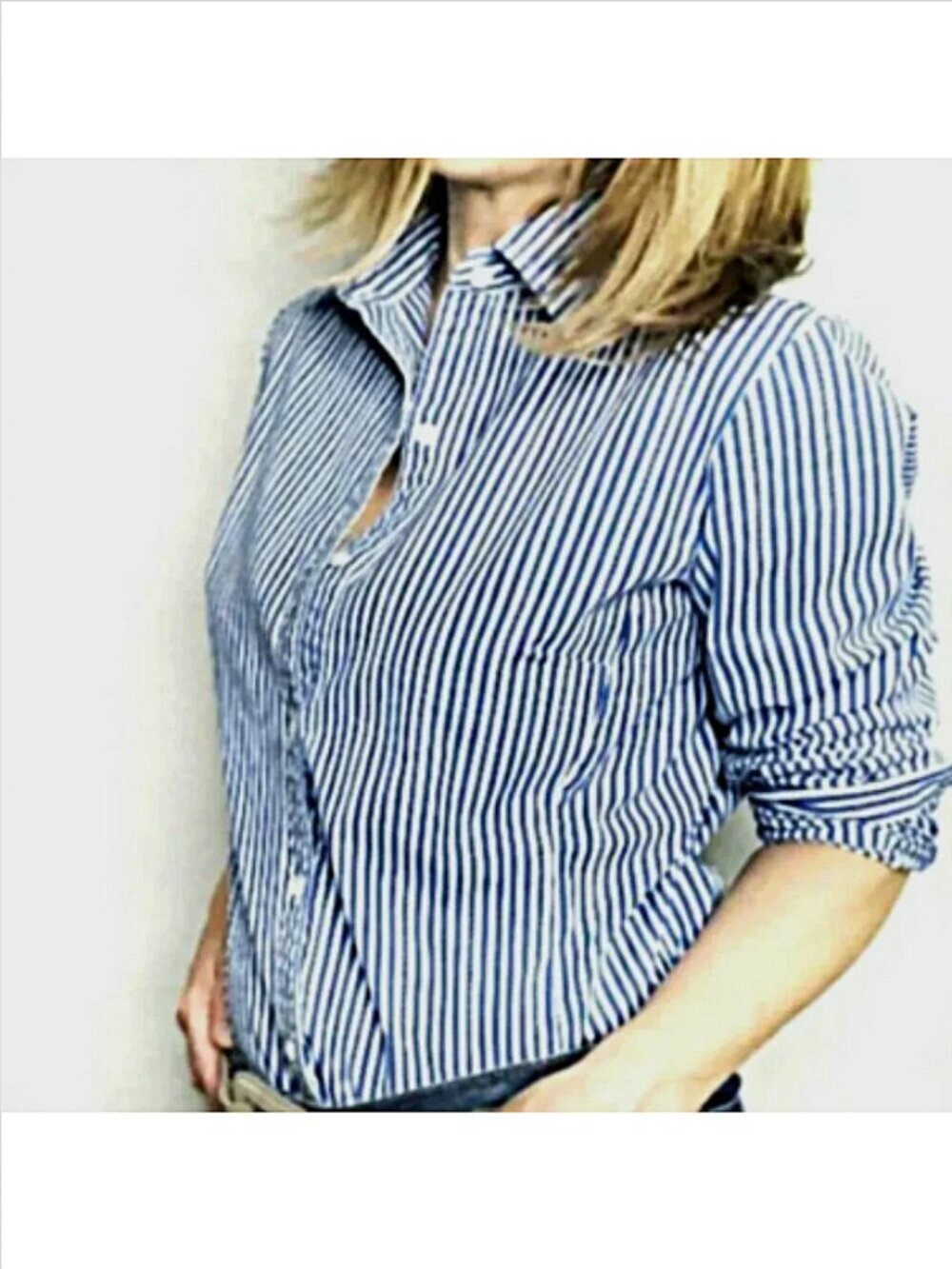 Cabi Stripe Style 369 Blue White Shirt size S